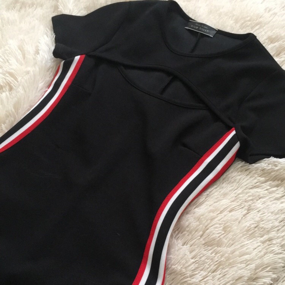 Mendocino Black Mini Dress with Red and White Stripes
